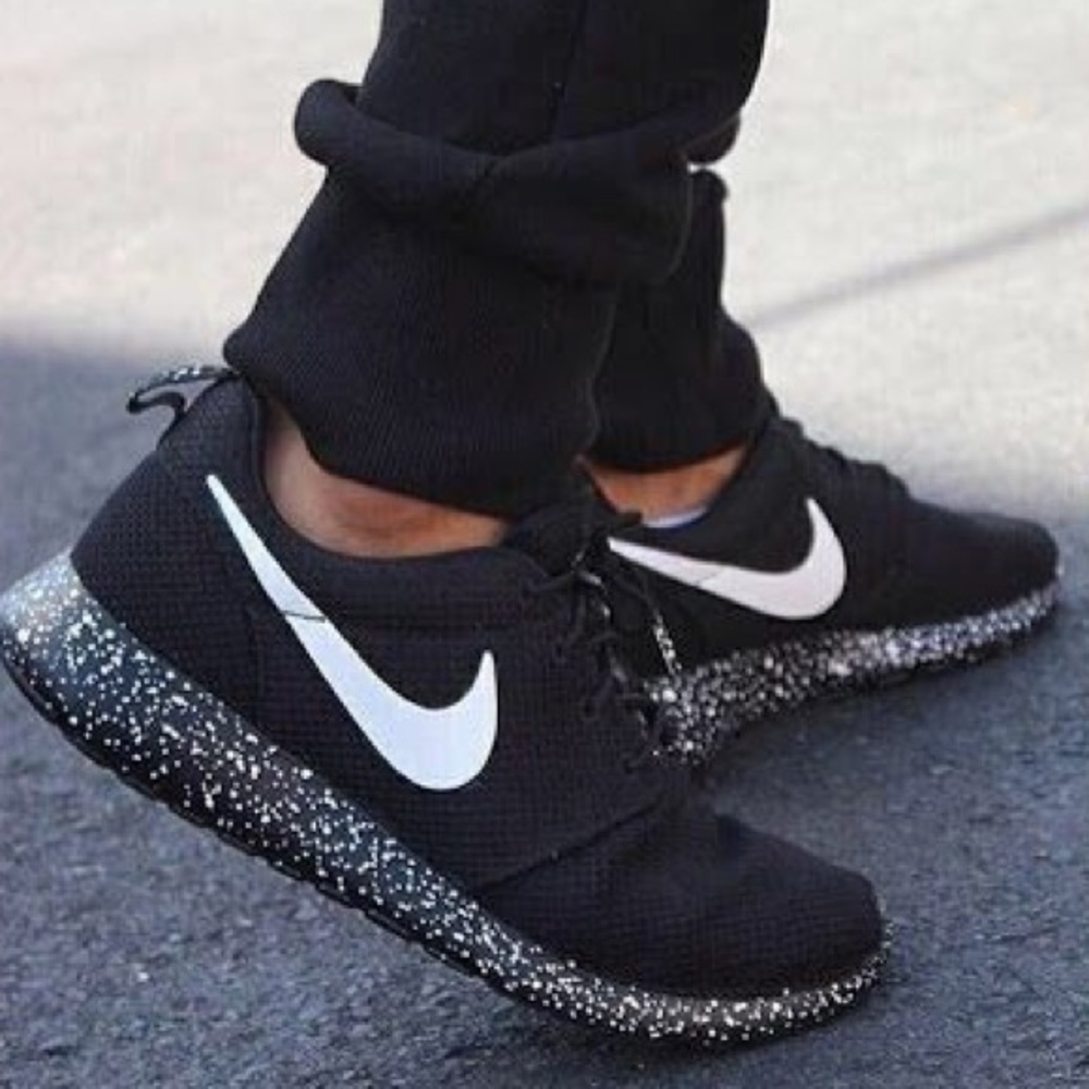 CUSTOM Black Speckled Nike Roshe Running Shoes